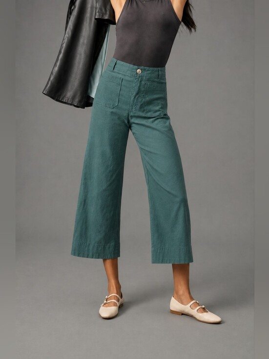 Maeve Pants - Maeve Muted Emerald Green Colette High Waisted Wide-Leg Trousers 28